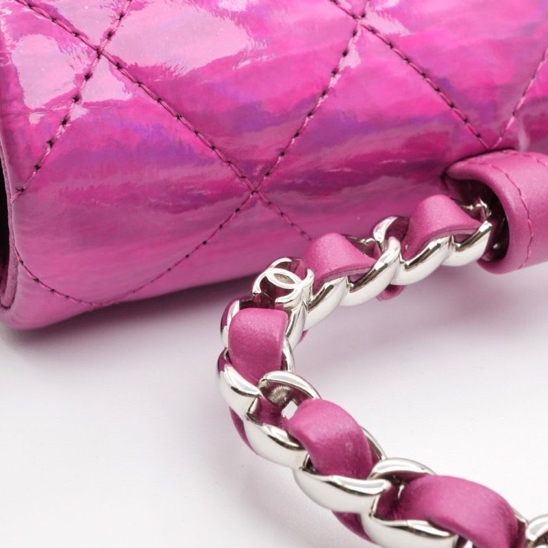 Chanel Chanel Charm Metallic Pink Silver Quilted Pouch With Hook Ears Gift