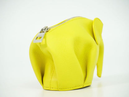 Authentic Loewe Elephant Coin Case Coin Purse Mini Pouch Leather Yellow Wallet