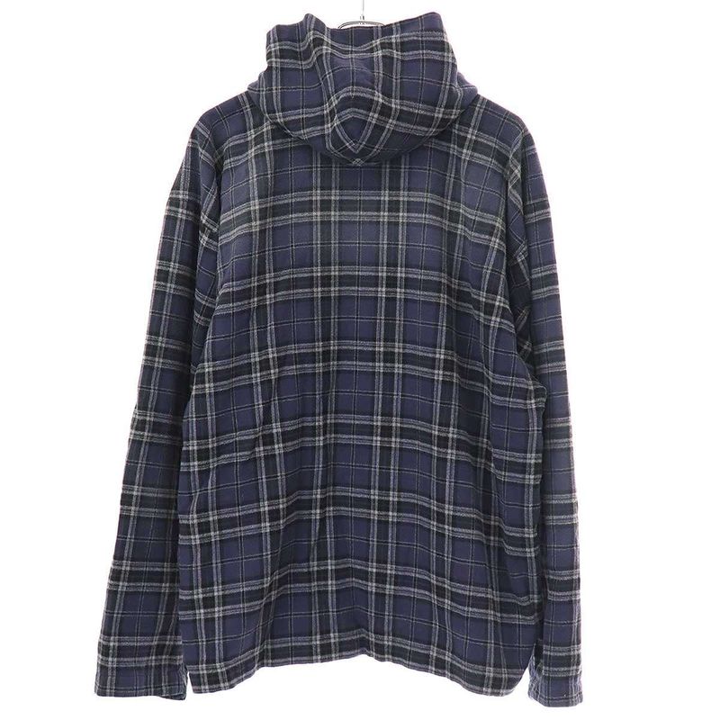 Balenciaga 24aw Front Logo Flannel Check Zip Up Hoodie 824581 Trm21 Navy 1
