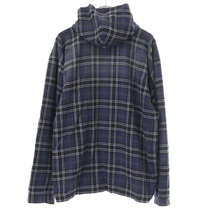 Balenciaga 24aw Front Logo Flannel Check Zip Up Hoodie 824581 Trm21 Navy 1