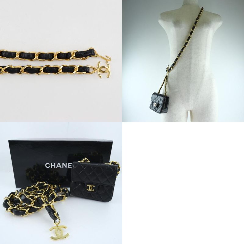 Chanel Chain Pochette Micro Matelasse Rare Vintage Lambskin Black Women's Waist