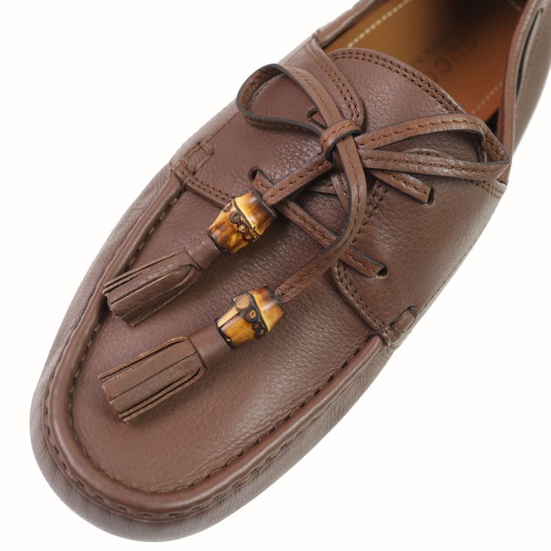 Gucci 367923 Bamboo Tassel Leather Loafer Driving Shoes Brown 8.5 Storage With