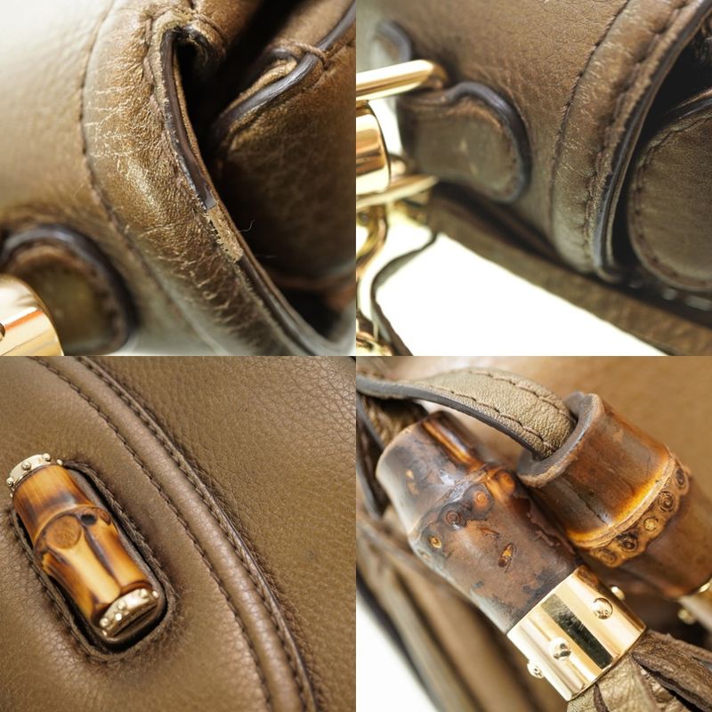Gucci New Bamboo Shoulder Handbag 254884 Leather With Gold Strap 0020gucci
