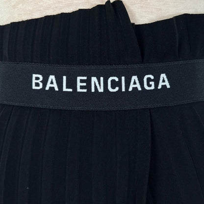 Balenciaga 529757 Asymmetrical Pleated Back Logo Skirt Black 36 Made In Italy