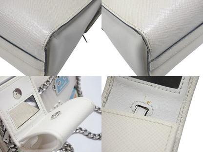 Prada Robot Monochrome Chain Shoulder Bag Saffiano Leather Ivory Silver — view 8