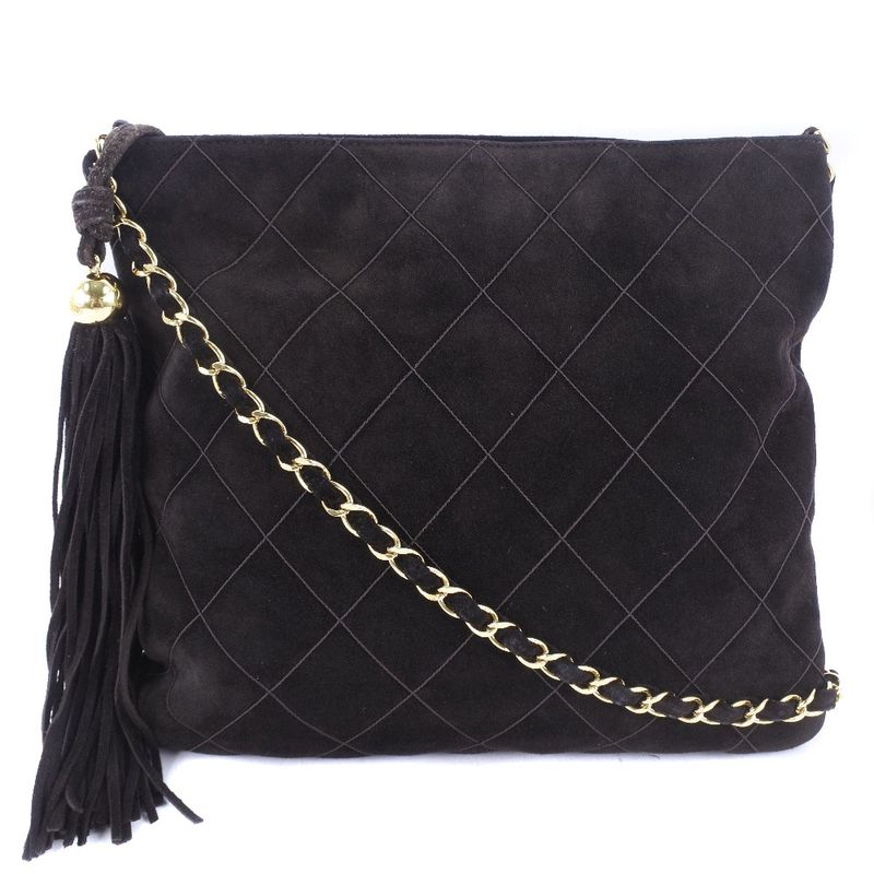 Chanel Chain Shoulder Fringe Suede Brown Women Shoulder Bag