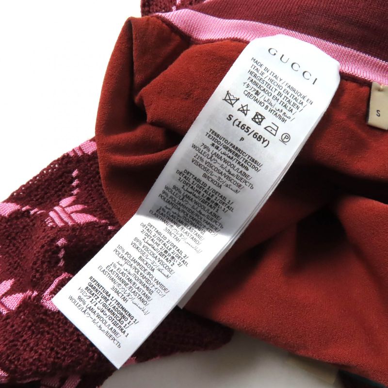 Gucci×adidas 693830 GG Trefoil Wool Jacquard Jogger Pants Bordeaux Pink S Made