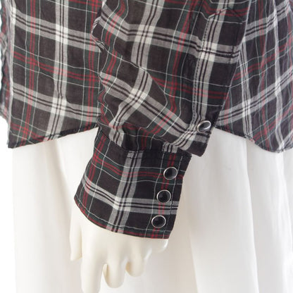Saint Laurent 16 Cotton Check Western Long Sleeve Shirt Top Black XS