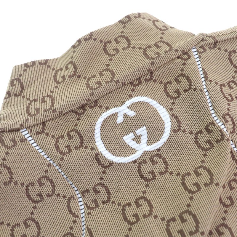 Gucci 23SS 715524 GG Pattern Half Zip Cropped Jersey Long Sleeve Top Brown M