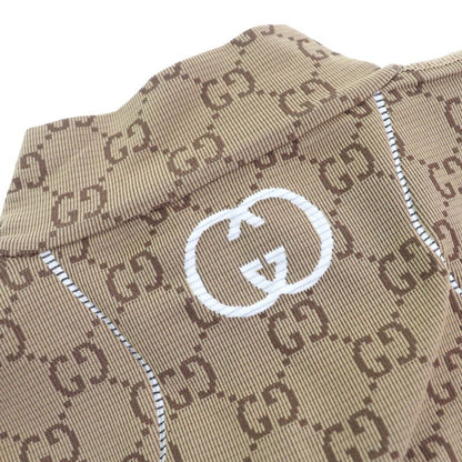 Gucci 23SS 715524 GG Pattern Half Zip Cropped Jersey Long Sleeve Top Brown M