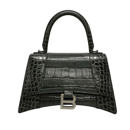 Balenciaga Handbag Hourglass Top Handle Small 593546 Dark Grey Croc Shape