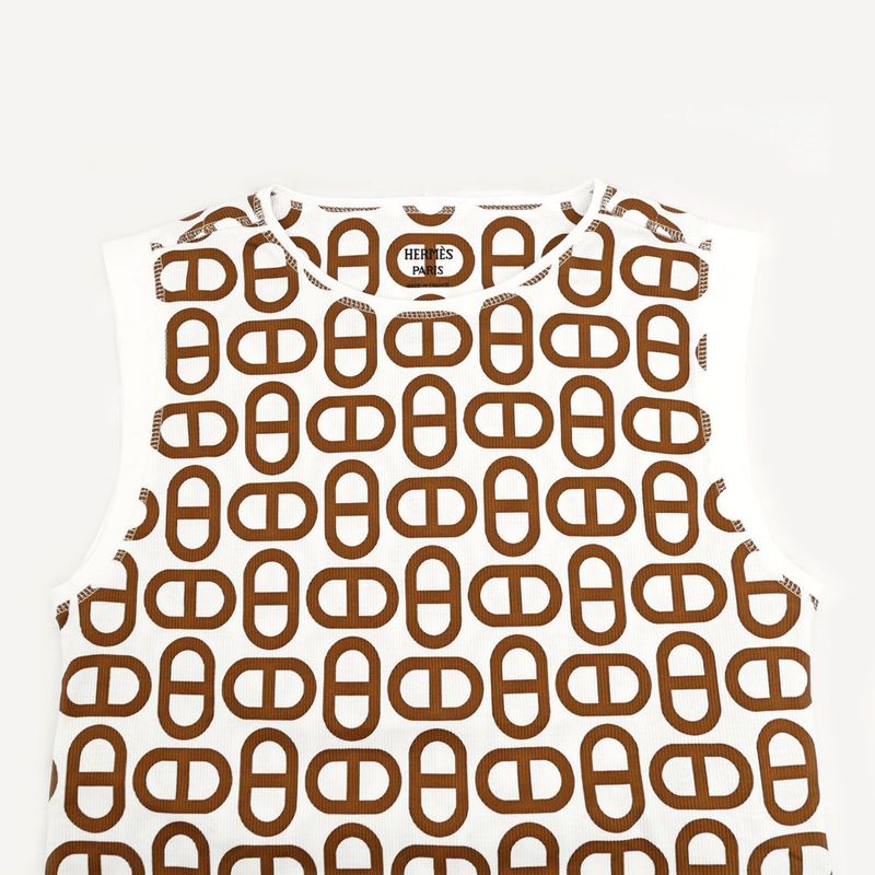 Hermes Sleeveless T-shirt Cher D'ancre White Brown Size 38 Ladies'