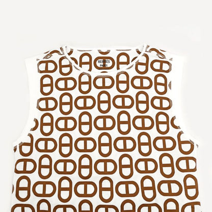 Hermes Sleeveless T-shirt Cher D'ancre White Brown Size 38 Ladies'