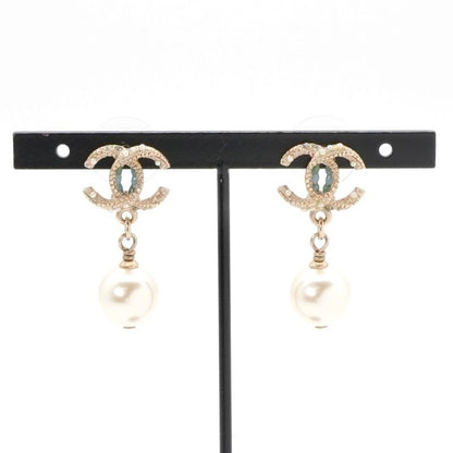 Chanel Earrings Coco Mark Rhinestone Pearl Gold