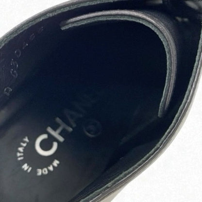 Chanel Boots Short Boots Shoes Leather Black Lace Up Pearl Booties