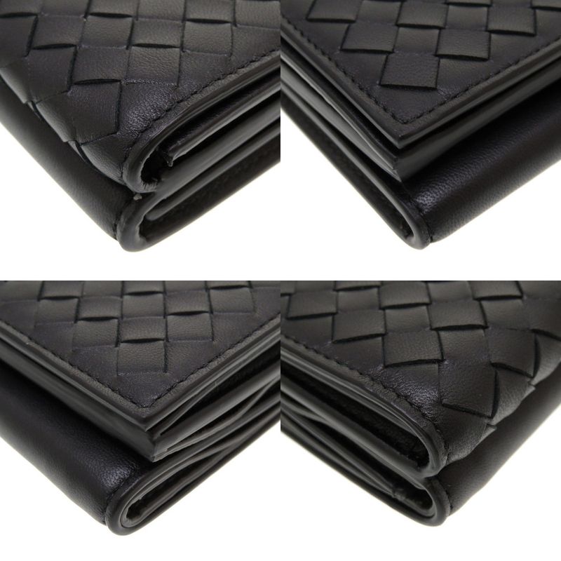 Bottega Veneta Intrecciato Compact Wallet Leather Black Trifold Wallet Purse