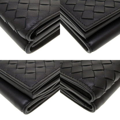 Bottega Veneta Intrecciato Compact Wallet Leather Black Trifold Wallet Purse