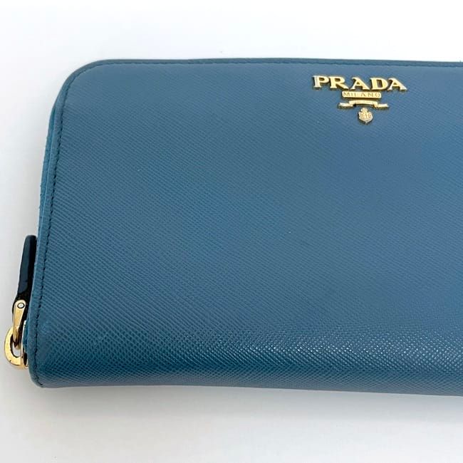 Prada Round Zipper Long Wallet Blue Cobalt 1m0506 Excellent Condition Wallet