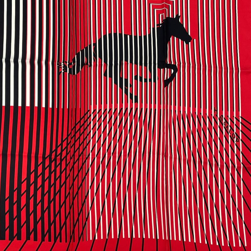 Hermes Carre 90 Mouchoir Imprime H AU Galop Horse Print Red