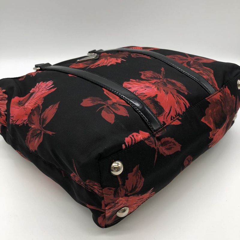 Prada Handbag Shoulder Bag 2way Nylon Black Flower Floral Ladies Men Vintage