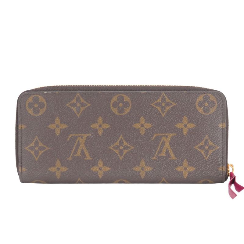 Louis Vuitton Portefeuille Clemence M60742 Monogram Fuchsia Brown Gold Hardware