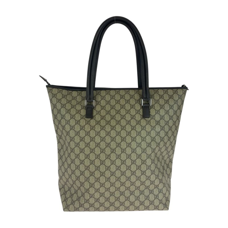Gucci Beige Brown Silver Hardware GG Supreme Canvas 108832 Tote Bag Shoulder