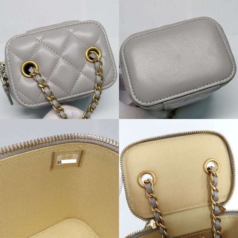 Chanel Small Vanity Case Ap1447 Lambskin Gray Gdhardware Chain