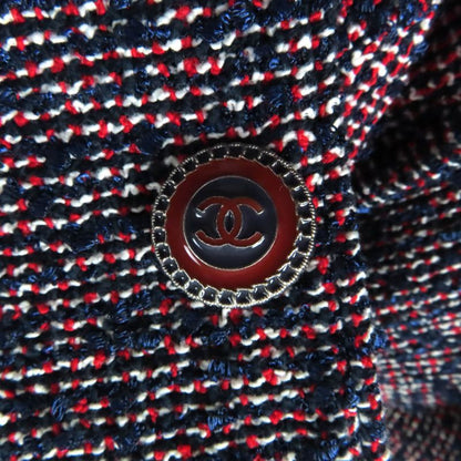 CHANEL 16P P53413 Bar Tie Cotton Tweed Coat With Coco Mark Buttons Multi 34