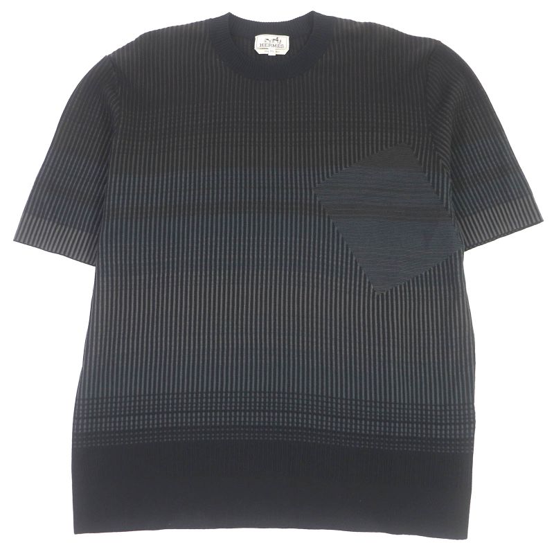 Hermes 2023 Cotton Striped Short Sleeve Knit Cut And Sewn Black XXL Made In