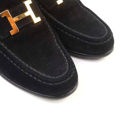 Hermes Gold Hardware With H Logo Hardware Chunky Heel Suede Leather Loafers