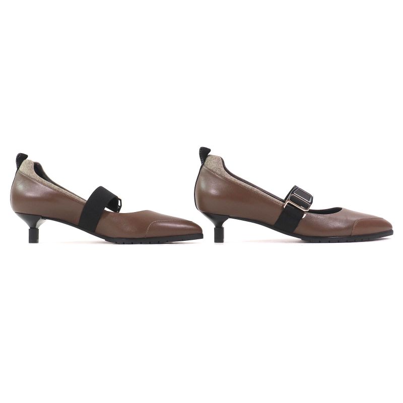 Hermes Pointed Toe Leather Pumps With Band Strap Brown Black 38 Storage With