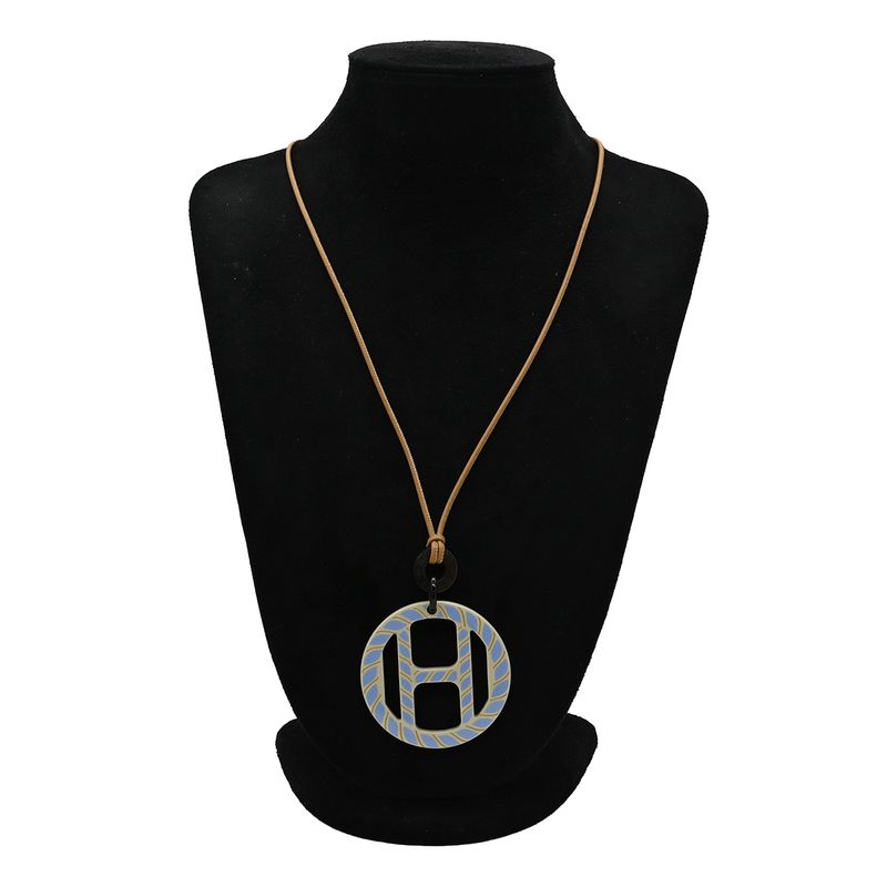 Hermes Necklace H Equipe Nautique Buffalo Horn Leather Lacquer Sesame and Blue