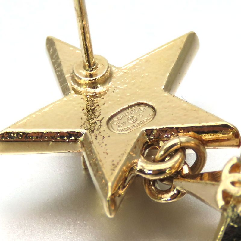 Chanel Earrings Triple Star Coco Mark Metal Gold Plated Accessories 3strand