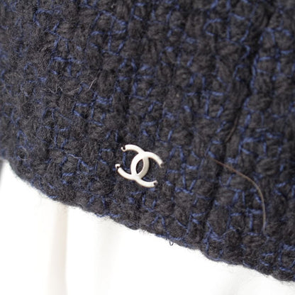 Chanel 00A Wool Nylon Fox Fur Collarless Jacket Outerwear P16217 Navy 44