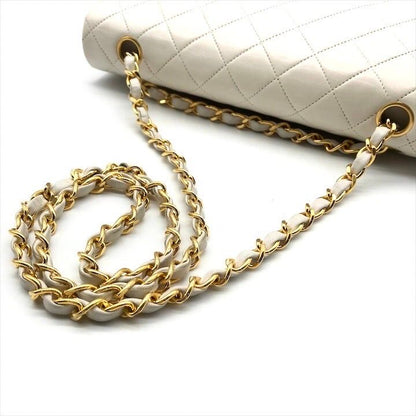 Chanel Lambskin Double Flap Chain Shoulder Bag White