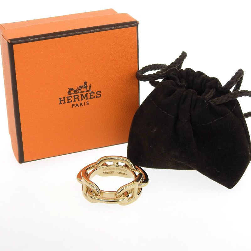 Hermes Legato Chaine D'ancre Scarf Ring Gold With Box And Storage Bag Made In