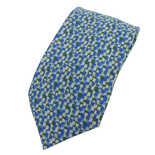 Hermes 5089 PA 100% Silk All-over Logo Print Tie Blue Green Multi Made In