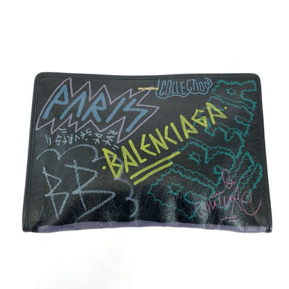 Balenciaga Graffiti Print Black Multicolor Silver Hardware Leather 443658 1060