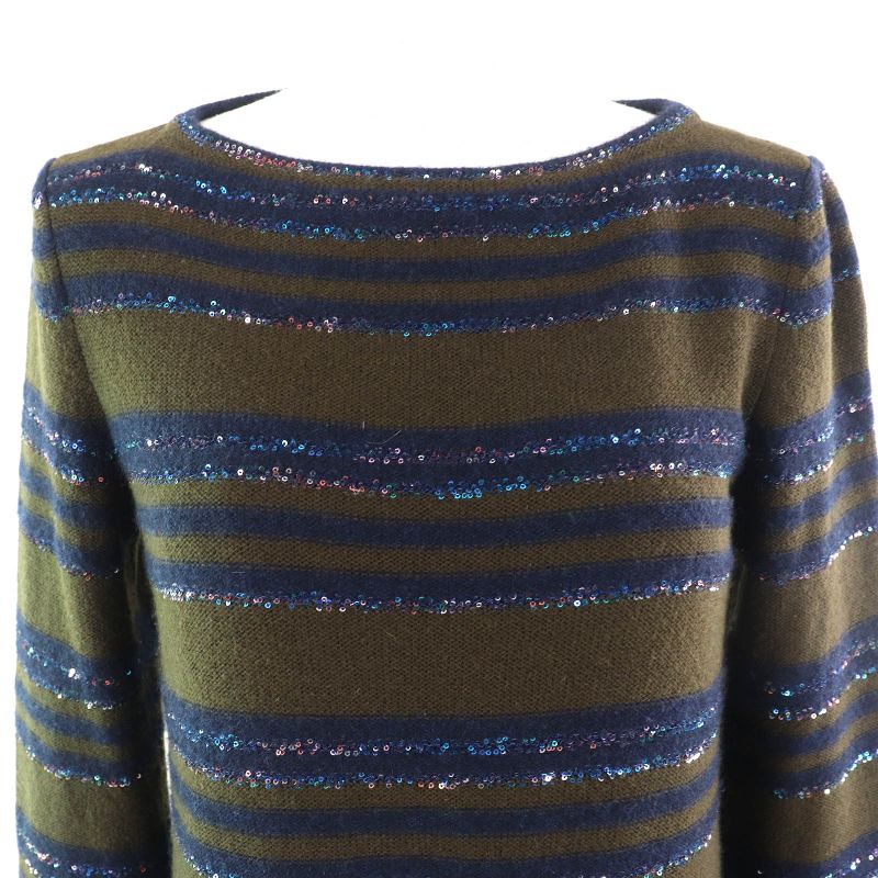 CHANEL P62936 Cashmere Coco Mark Button Coco Button Sequins Striped Long Sleeve