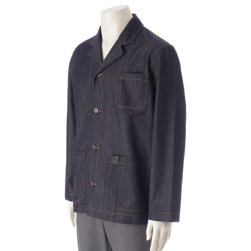 Loewe Denim Wool Calfskin Work Anagram Leather Patch Tailored Jacket Light