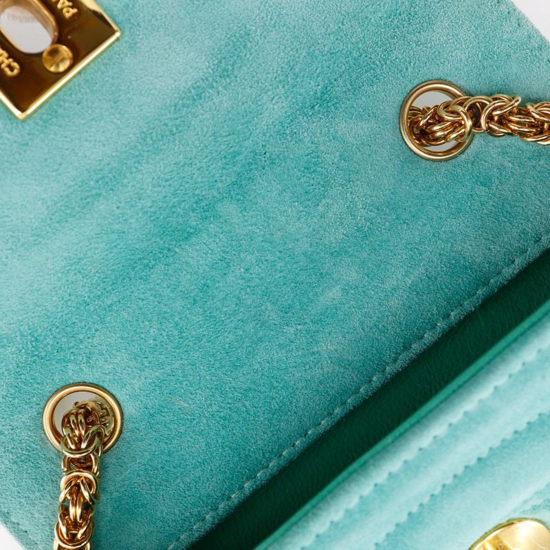 Chanel Chain Handbag Coco Mark Vintage Suede Green Ladies Handbag