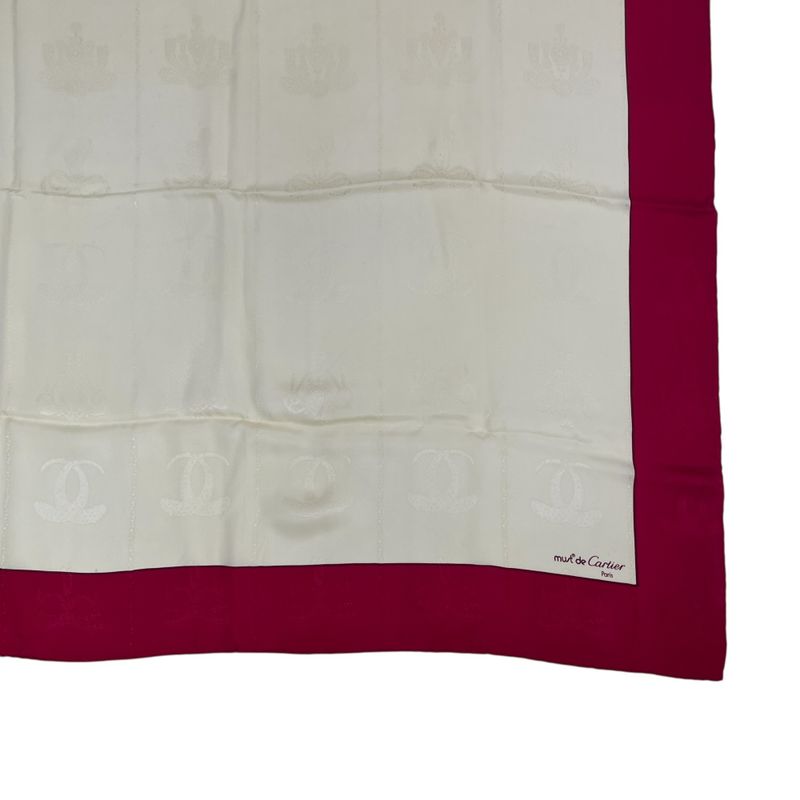 Cartier Large Scarf Silk Logo Cream And Red With Box