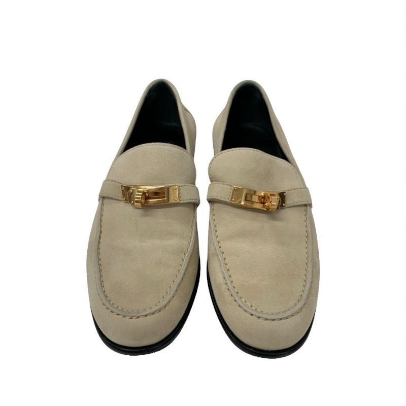 Hermes D'esting Loafers Leather Shoes Leather Beige Gold Kelly Hardware