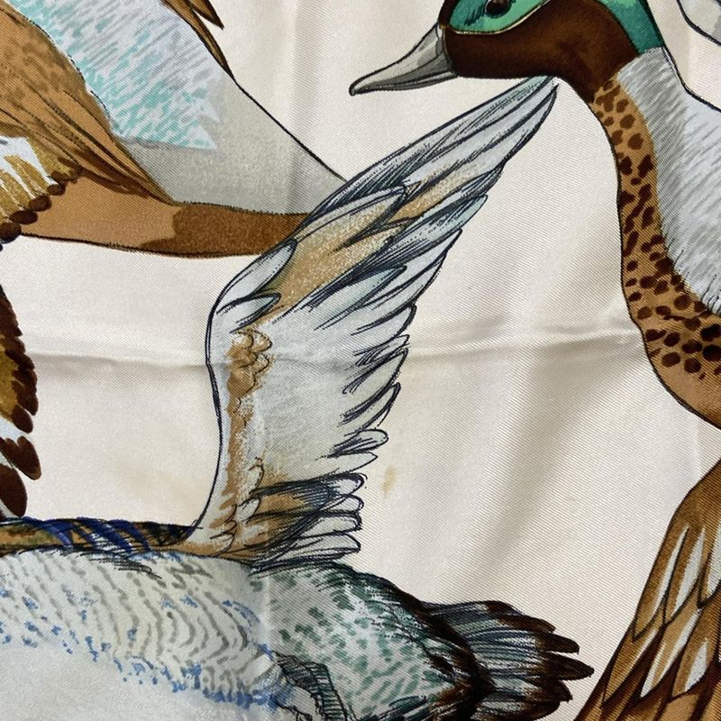 Hermes Scarf Carre 90 Ivory×red×multi Birds