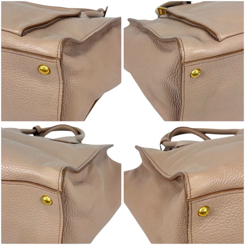 Prada 2WAY Tote Shoulder Bag Vittero Dino Leather Triangle Logo Pink Beige