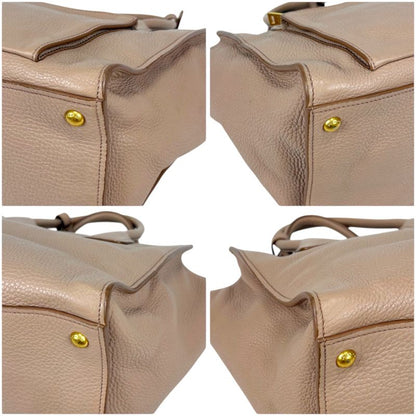 Prada 2WAY Tote Shoulder Bag Vittero Dino Leather Triangle Logo Pink Beige