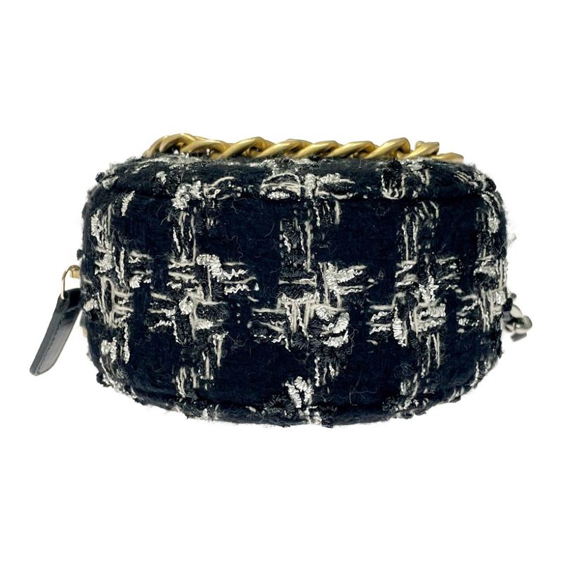 Chanel Tweed Coco Mark Round Chain Shoulder Bag Black 371294 Shoulder Bag