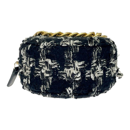 Chanel Tweed Coco Mark Round Chain Shoulder Bag Black 371294 Shoulder Bag
