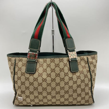 Gucci 145810 Tote Bag Sherry Line GG Canvas Leather Beige Ladies Men Vintage