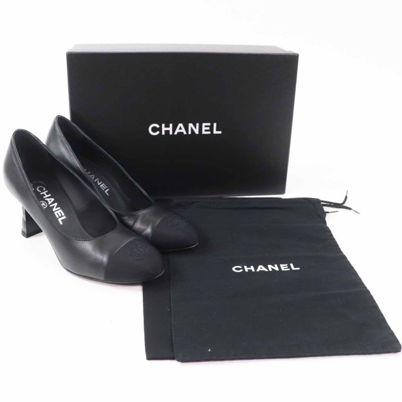 CHANEL G40154 Matelasse Heels Coco Mark Stitching Leather Pumps Black 36 With